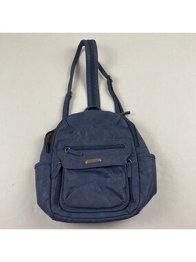 MultiSac Convertible Backpack Sling Crossbody Purse Bag Faux Leather Blue